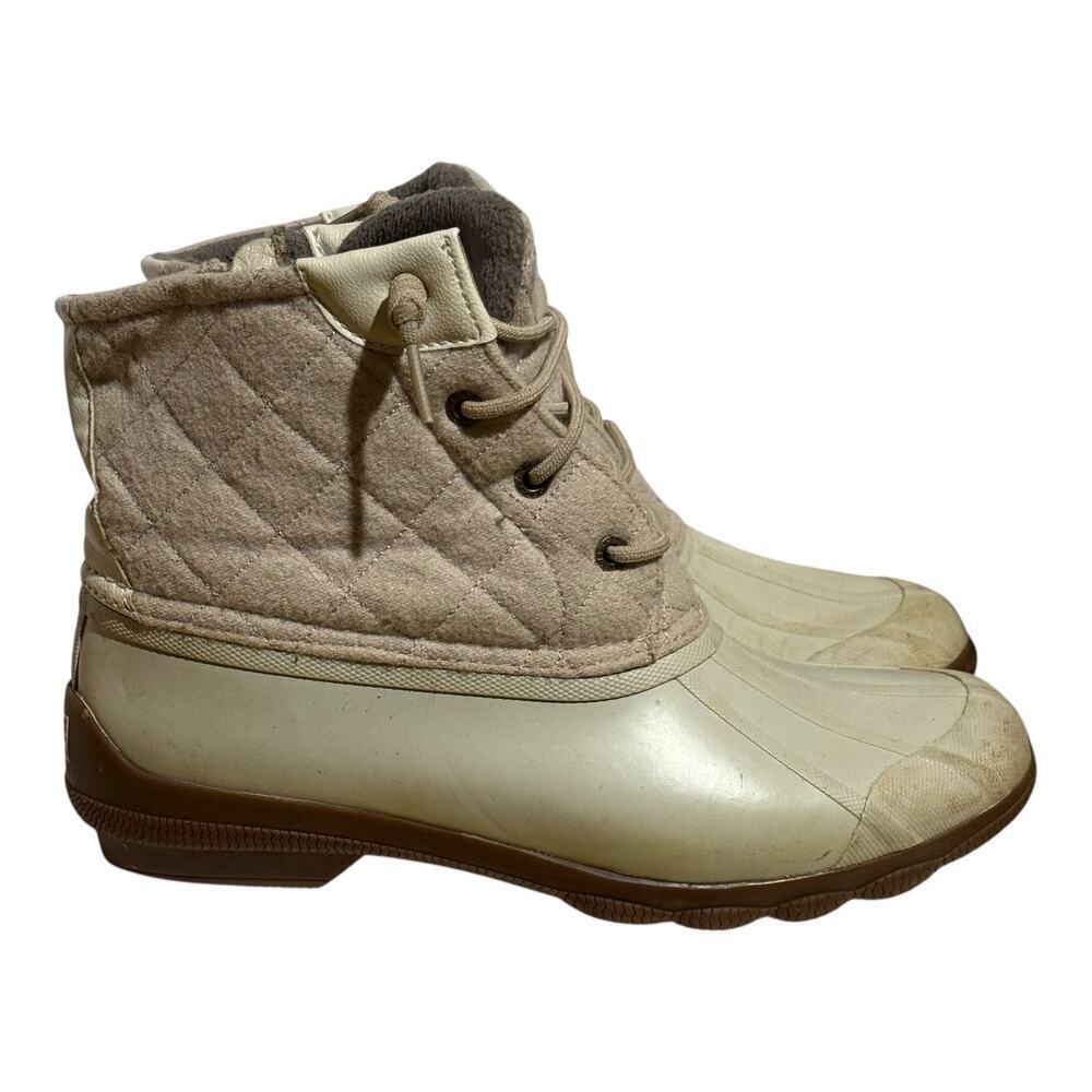 Sperry Saltwater Duck Boots Wool Quilted Beige Waterproof Women's 9.5M STS82538